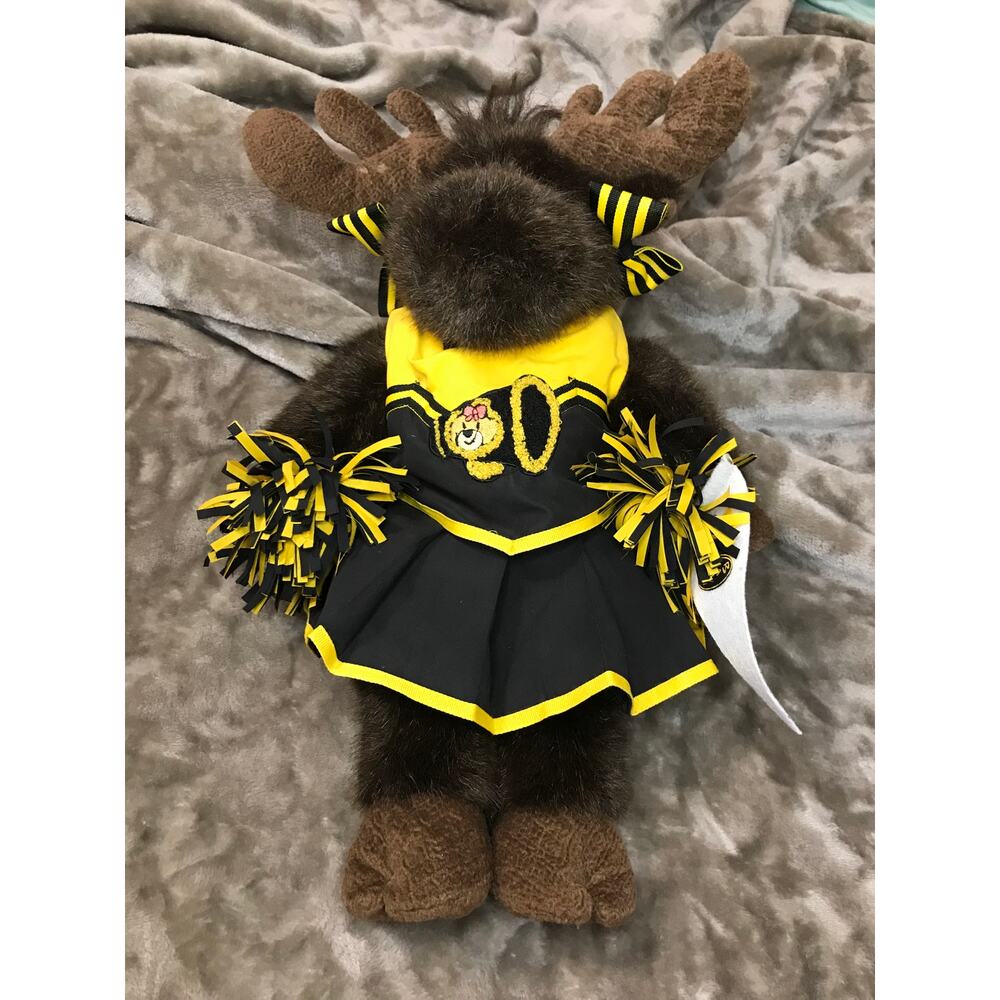 BAB Build‎ a Bear Brown Moose Cheerleader Black Gold Bows